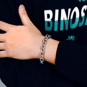 Bracciale a catena spessa in acciaio inossidabile argento per un look alla moda