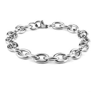 Bracciale a catena a maglie O in acciaio inossidabile lucido con chiusura a moschettone
