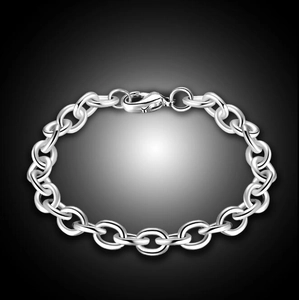 Bracciale a catena a maglie in acciaio inossidabile argento lucido con chiusura a moschettone