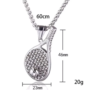 Collier avec pendentif raquette de tennis en acier inoxydable argenté pour homme