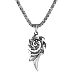 Tribal Spiral Flame Pendant Necklace Stainless Steel Alloy Punk Gothic Jewelry For Men Women Silver Tone Bead Chain