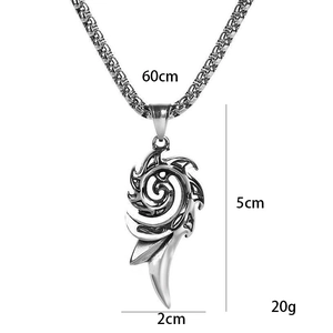 Vintage silver flame pendant necklace in titanium steel with 60cm chain for men and women