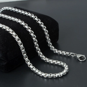 Men's Stainless Steel Square Pearl Chain Necklace T304 Titanium Steel Clavicle Chain Hip Hop Punk Minimalist Jewelry Gift
