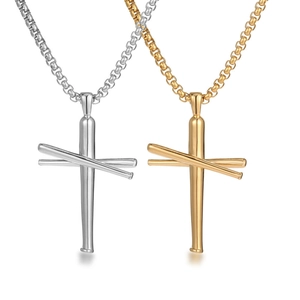 Collier Avec Pendentif Croix En Batte De Baseball En Acier Inoxydable Pour Hommes Bijoux Hip Hop Sport
