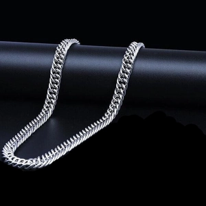 Heavy polished silver stainless steel Cuban link necklace with mirror finish for unisex style