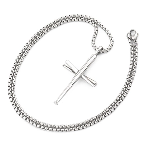Silver stainless steel baseball bat cross pendant necklace for men and women