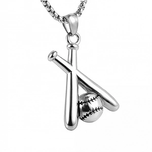 Moda Acciaio Inossidabile Lega Mazza da Baseball Ciondolo Collana Unisex Stile Sportivo Argento Catena Veneziana Mazze Incrociate Gioielli