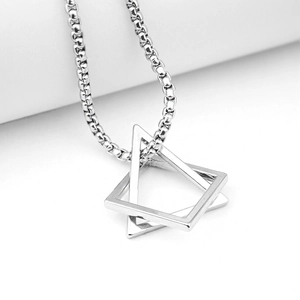 Minimalist interlocking geometric pendant necklace with silver box chain in industrial style