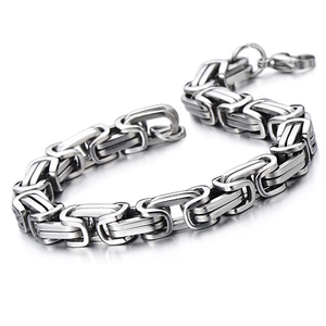 Men's silver stainless steel Byzantine chain bracelet with a heavy lobster clasp closure