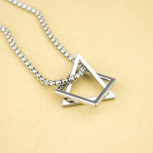 Minimalist silver interlocking triangle geometric necklace with modern chain for men and women