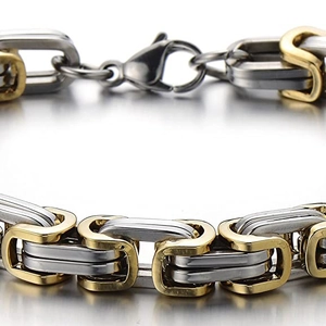 Men's two-tone stainless steel heavy chain bracelet with durable lobster clasp closure