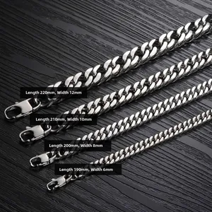 Polished silver cuban link chain bracelets for men in 6mm to 12mm widths