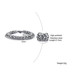 Polished silver stainless steel double layer chain bracelet with 8mm and 3mm link designs