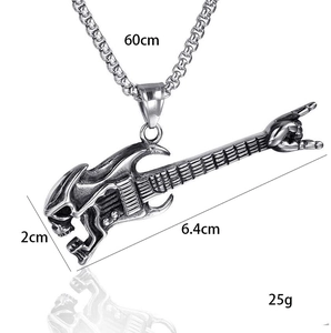 Retro skeleton guitar pendant necklace for men with 60cm stainless steel chain