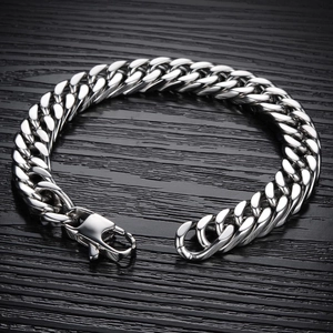 Men's Hip Hop Cuban Link Bracelet 316L Stainless Steel Heavy Curb Chain Bracelet Streetwear Fashion Jewelry For Men Silver