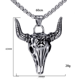 Collana con ciondolo teschio di capra gotico vintage in acciaio inossidabile argento