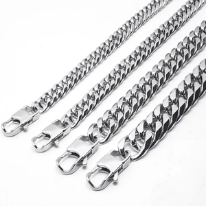 Polished silver Cuban link chain necklaces in four widths with lobster claw clasps