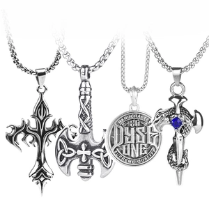 Punk Stainless Steel Pendant Necklace Men Women Vintage Gothic Skull Cross Anchor Eye Of Horus Pendant Box Chain Jewelry