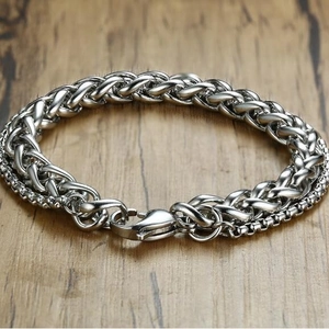 Men's double layer titanium steel braided wheat chain bracelet with secure lobster clasp