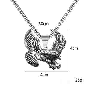 Vintage herenketting van roestvrij staal met adelaarshanger en 60cm lange boxketting