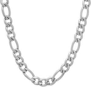Detailed close-up showing the classic Figaro 3:1 link pattern of the stainless steel chain