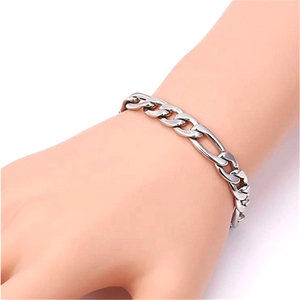 Polished silver Figaro chain necklace for men and women made of durable stainless steel