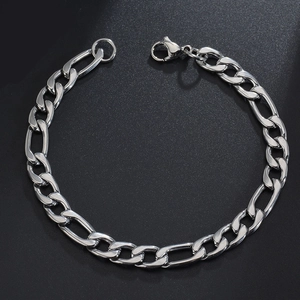 Polished silver Figaro link stainless steel bracelet with a secure lobster clasp closure