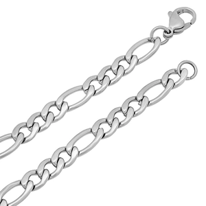 Polished silver Figaro chain necklace in stainless steel with secure lobster clasp for men