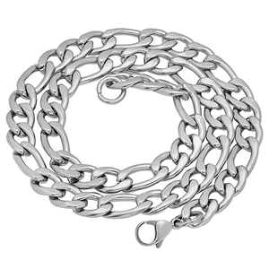 Polished silver Figaro chain necklace for men in stainless steel with lobster clasp