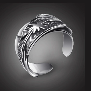 Vintage Adlerfeder Ring im Antik-Silber-Stil mit Stern-Sonnenschliff-Muster für Damen