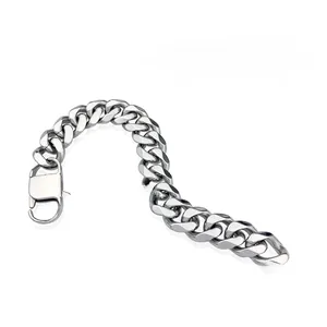 Detailed view of silver Cuban link chain with secure lobster clasp closure for men