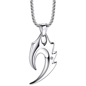 Collier Pendentif Croissant de Lune Punk en Acier Inoxydable Alliage Strass Motif Flamme Chaîne de Perles Artificielles Homme Femme