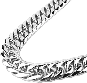 Polished silver cuban link chain necklace in stainless steel with double woven links