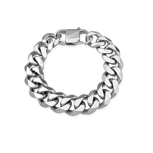 Men's stainless steel Cuban link bracelet with high-polish finish and square fold-over clasp