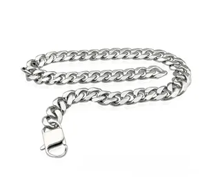 Macro detail of silver stainless steel hexagonal grinding Cuban chain with lobster clasp