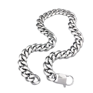 Polished stainless steel Cuban link chain necklace featuring a sturdy lobster clasp closure