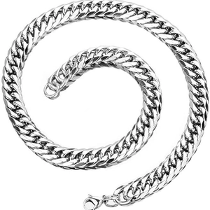 Polished stainless steel Cuban link necklace with secure lobster clasp for unisex style