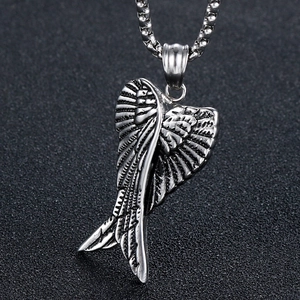 Vintage Angel Wings Heart Pendant Necklace For Men Women Stainless Steel Chain Distressed Gothic Punk Jewelry Gift