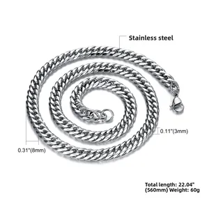 Technische afmetingen van 8mm brede roestvrijstalen Cubaanse schakelketting met slot