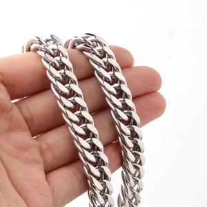 Polished silver stainless steel Cuban link chain necklace for men and women