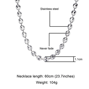 Poliertes Silber 11mm Edelstahl Kaffeebohnen Halskette für Herren und Damen