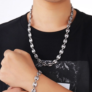 Edelstahl Kaffeebohne Kette Halskette Silber Schweinenase Gliederkette Punk Hip Hop Halsschmuck Für Damen Herren Geschenk