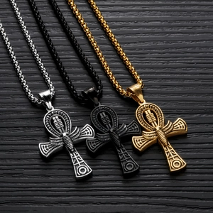 Ancient Egyptian Ankh Cross Pendant Necklace Vintage Hip Hop Mythology Totem Electroplated Alloy Jewelry For Men Women