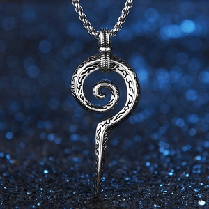 Vintage punk stainless steel snake scepter pendant necklace with tribal totem engraving