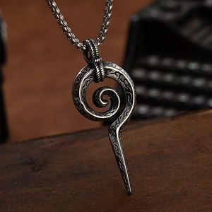 Punk style snake scepter spiral pendant necklace in vintage titanium steel for men