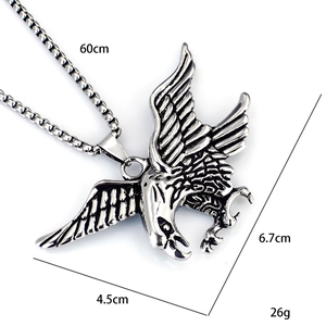 Punk style stainless steel eagle pendant necklace with box chain for men 60cm long