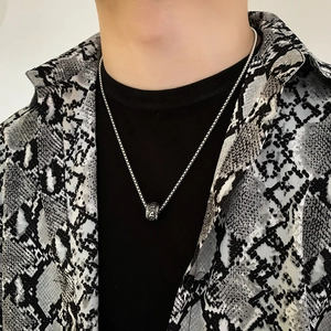 Retro stainless steel necklace for men with six-word mantra cylinder pendant