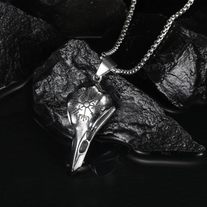 Collana con ciondolo teschio di corvo vichingo vintage in acciaio inossidabile argento