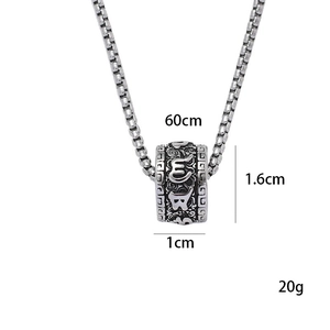 Retro stainless steel necklace with 60cm box chain and 1.6cm cylindrical mantra pendant