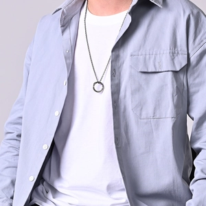 Men's Mobius ring necklace with silver curb chain featuring minimalist engraved pendant